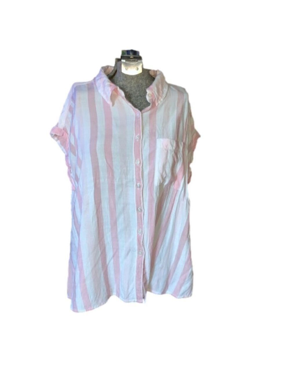 Style & Co. Pink and white striped sleeveless blouse size large